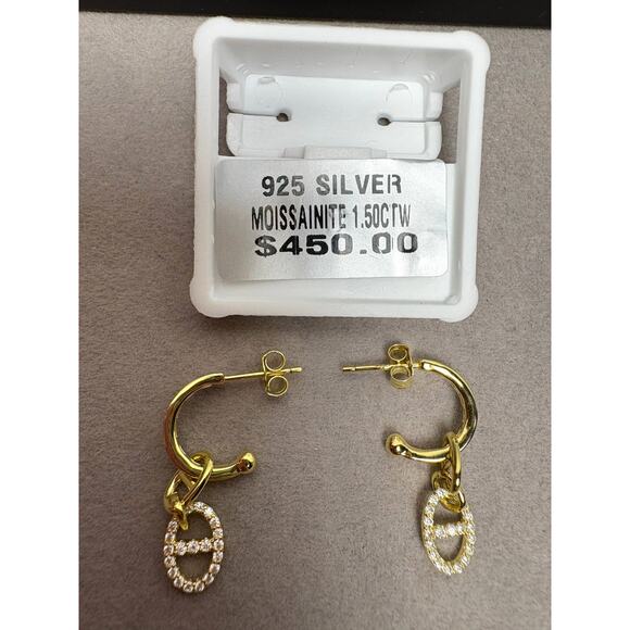 None and/or Unknown Jewelry - NWT 1.5CTW Moissanite 14K Gold Vermeil 925 Silver Earrings